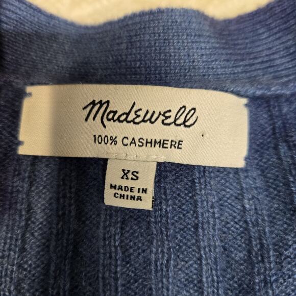 Madewell 100% Cashmere Cardigan Sweater Womens XS Blue Tie Dye Ribbed Knit Boho - Picture 6 of 10